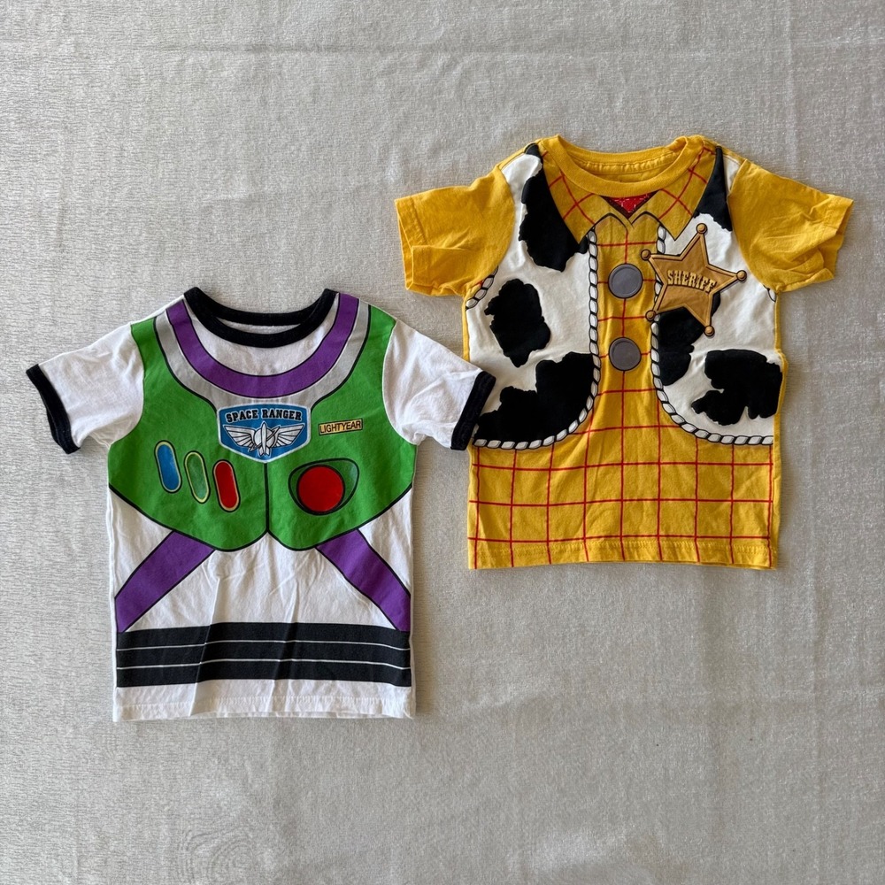 Lot of 2 Disney Pixar Toy Story Buzz Lightyear Woody Costume T-Shirts Kids XS 4